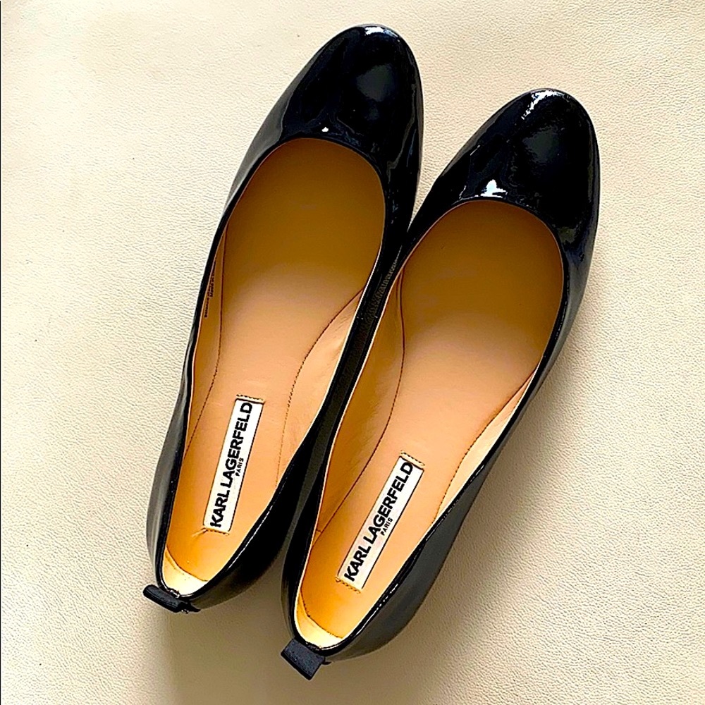 Karl Lagerfeld Paris black patent leather flats